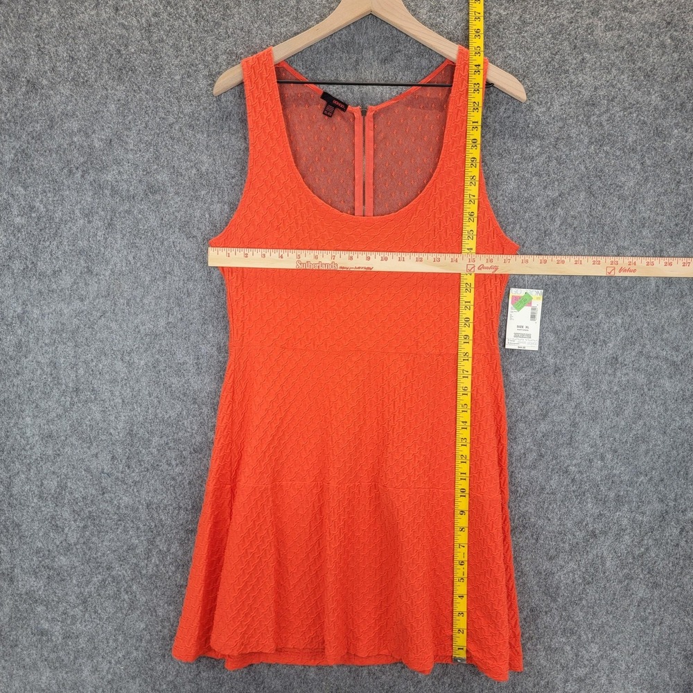 Bongo Dress  Juniors XL Orange Skater Fit Flare Textured Mesh‎ Back Zip NWT 80's - Picture 9 of 12